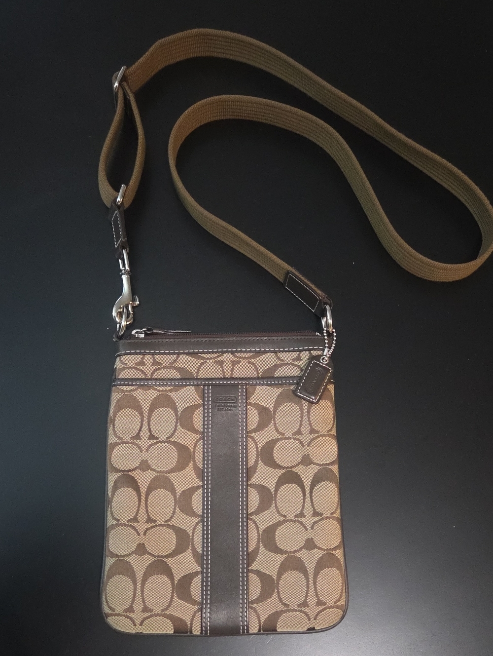 Coach Brown Signature Canvas Crossbody with Leather Trim